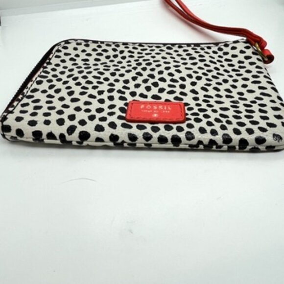 3/$30 FOSSIL DOT PRINT PATTERN WRISTLET WALLET CREAM BLACK HOT PINK PLEATHER - Picture 7 of 16